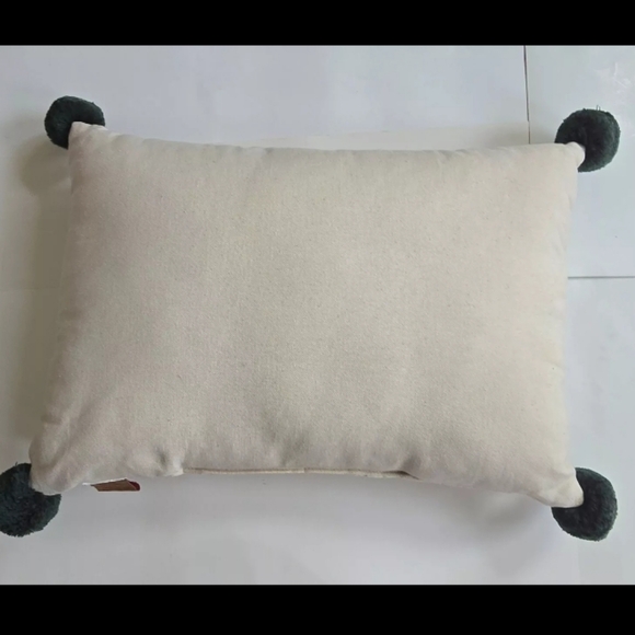 Christmas Lumbar Throw Pillow "Joy" Devi Designs Cream Green Pompoms - Picture 3 of 9